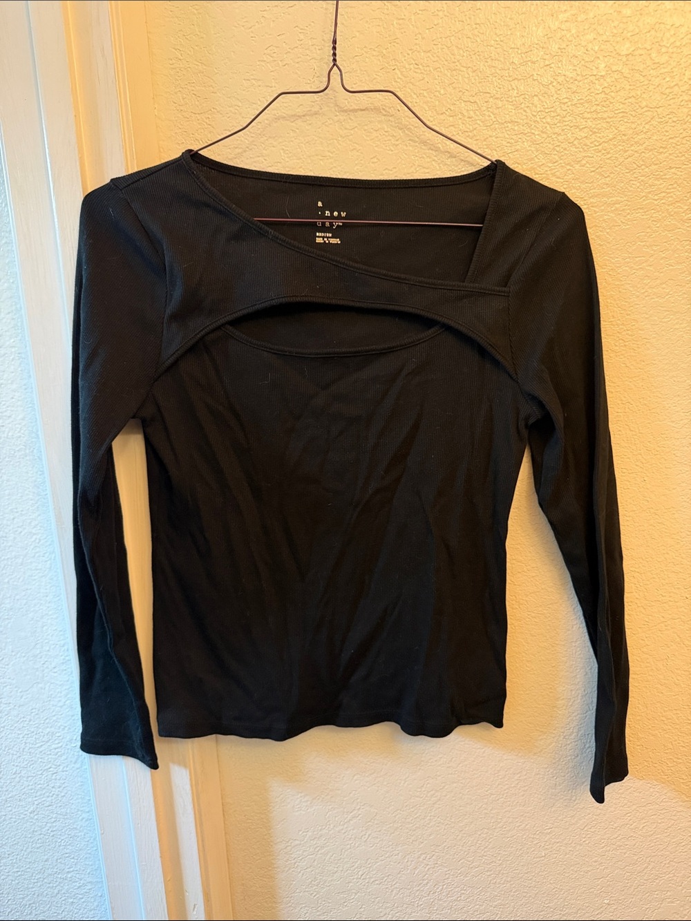 a new day Black Long-Sleeve Front Cutout Top